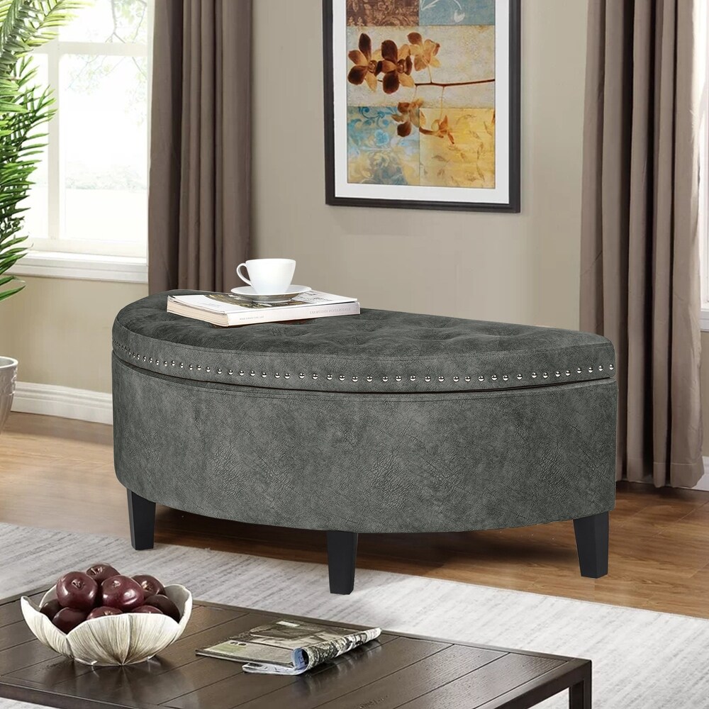 Adeco Half Moon Storage Ottoman Lift Top Entryway or Bed Bench