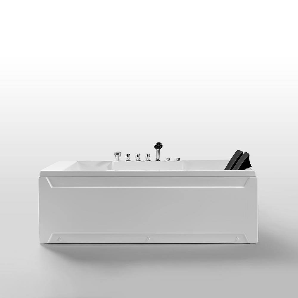 Empava 72 in. 177 Gal. Acrylic Left Drain Rectangular Alcove Whirlpool Lighted Bathtub in White with Tub Filler EPV-72JT367LED