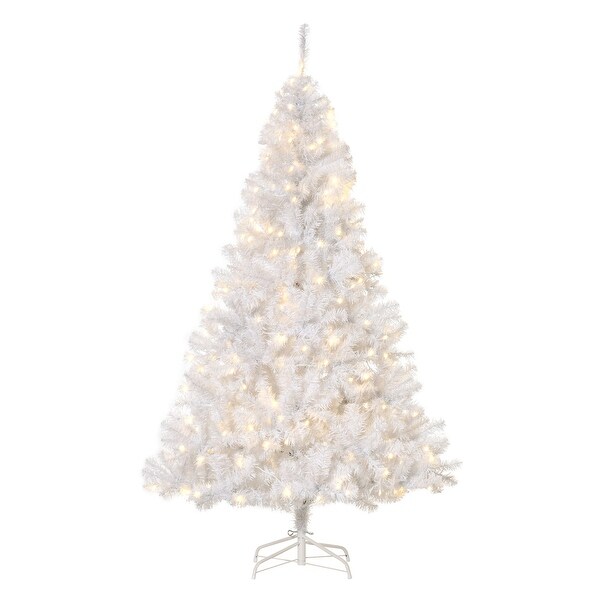 HOMCOM White Christmas Tree with Lights，Prelit LED Christmas Tree with Stand，6 ft. Christmas Tree