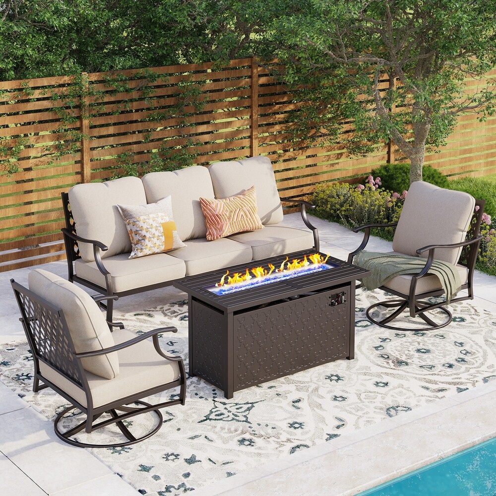 Outdoor Sofa Set 4/6 Piece Patio Conversation Set with 45'' Gas Fire Pit Table