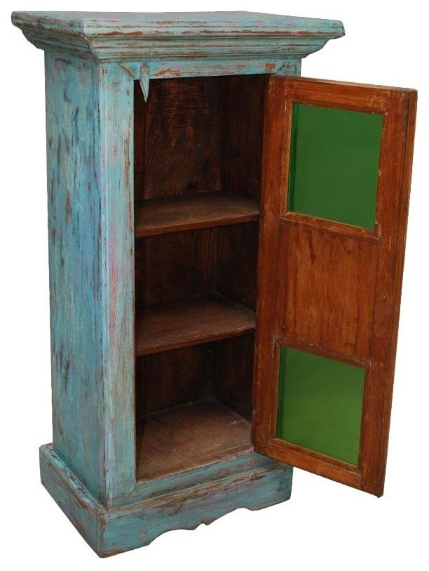 Stourton Rustic Hand Painted Teak Wood Mini Tower Storage Cabinet   Farmhouse   Accent Chests And Cabinets   by Sierra Living Concepts Inc  Houzz