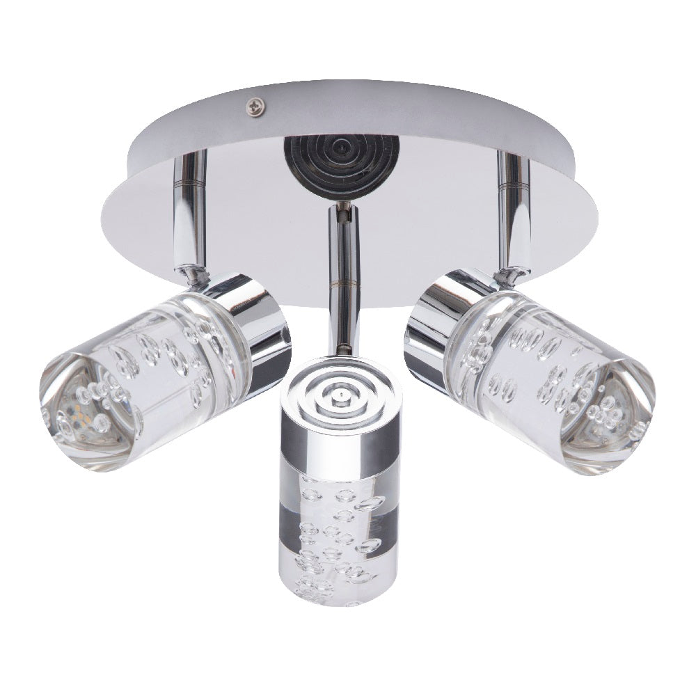 Britalia BRSPA-31735-CHR LED Polished Chrome & Bubble Shade Bathroom 3 Lamp Round Plate Spotlight IP44