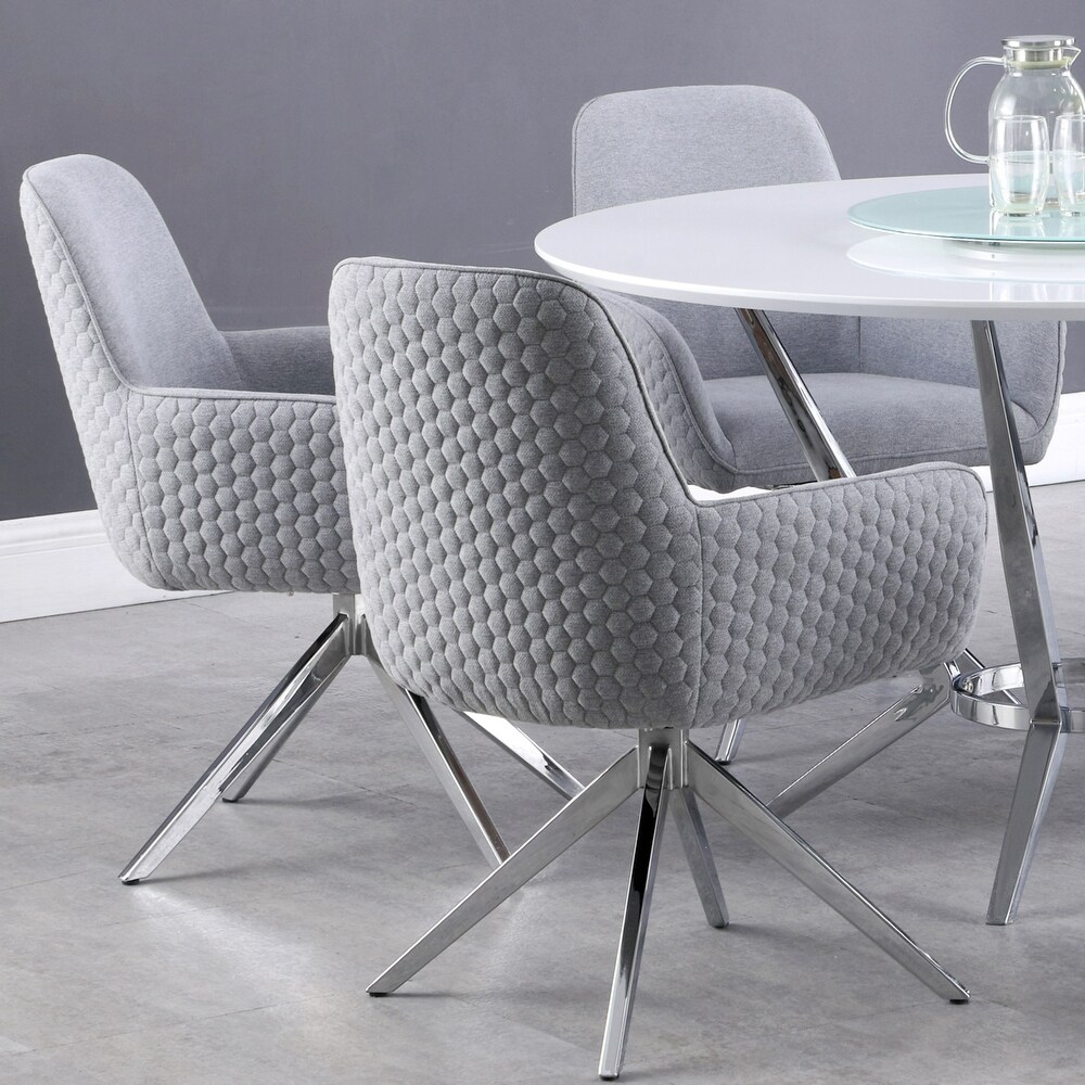 Contemporary Deisgn Light Grey Quilted Fabric Swivel Arm Chair