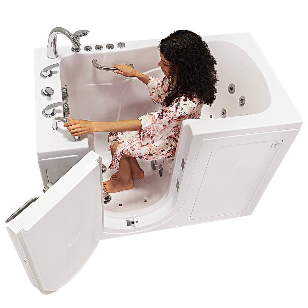 Ella Monaco Acrylic 52 in. Walk-In Whirlpool and Air Bath in White Heated Seat Fast Fill Faucet Set Left 2 in. Dual Drain OA3252DH-HB-L