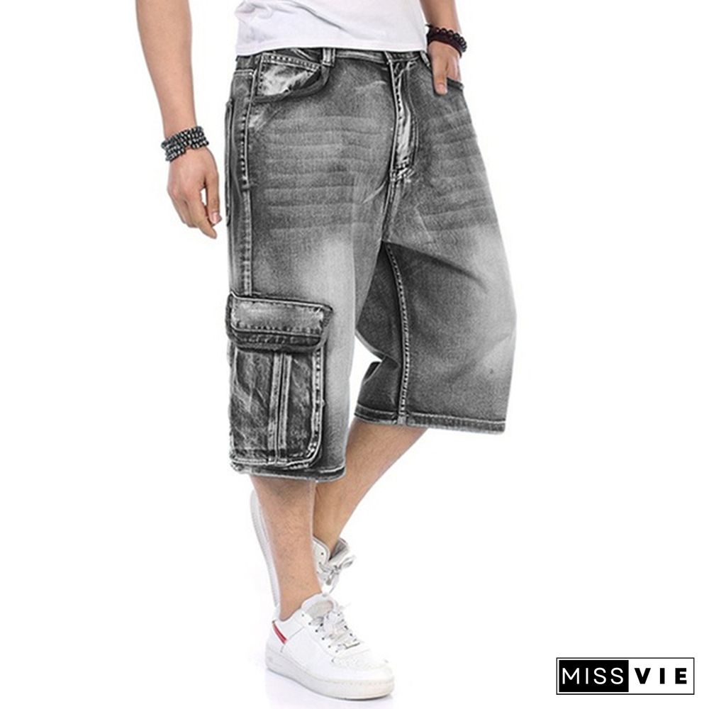 Plus Size S-5XL Men's Fashion Shorts Cargo Jeans Denim Shorts Casual Loose Style Waist Jean Shorts Size