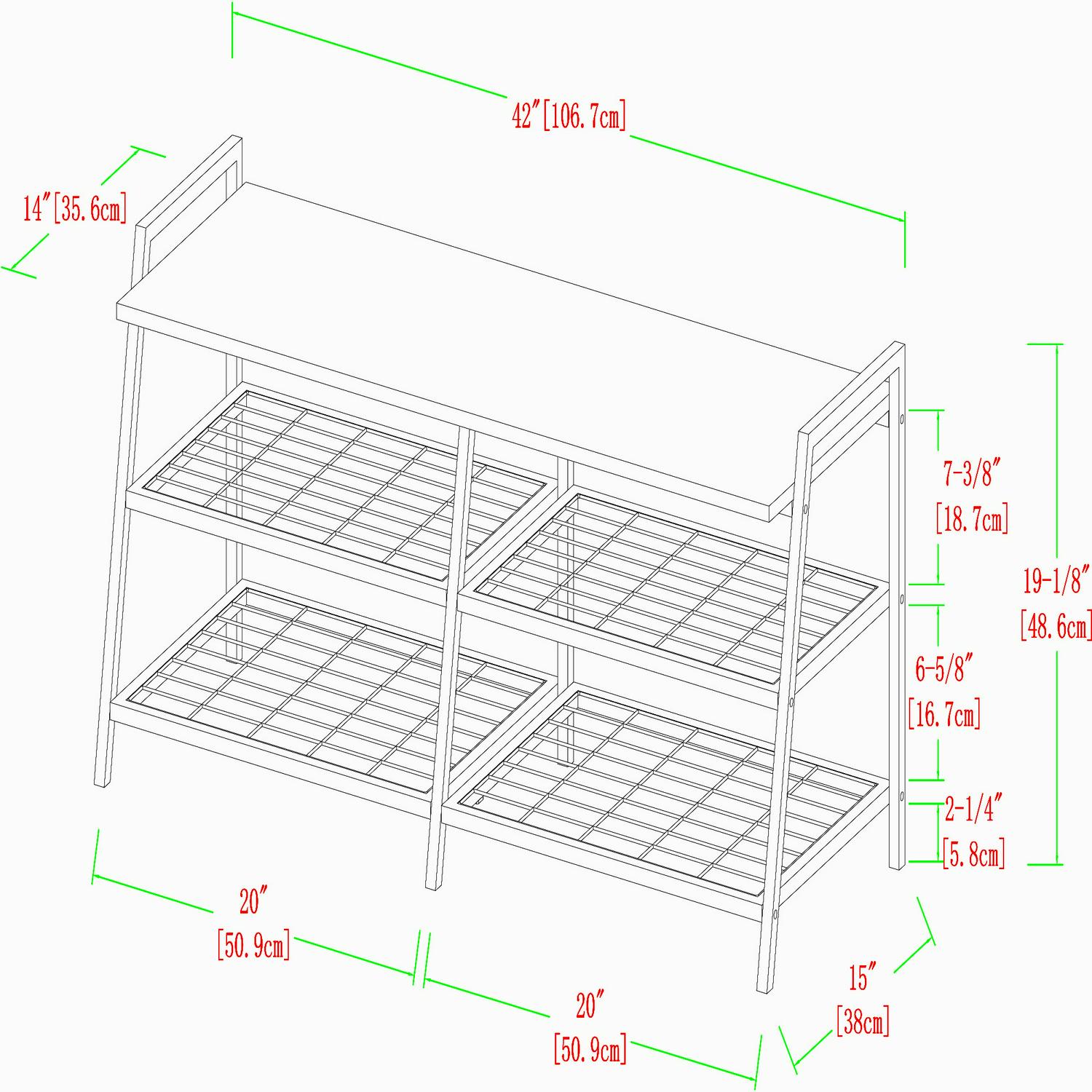 Manor Park 3-Tier Durable Shoe Rack， Metal， MDF and Wood， Gray