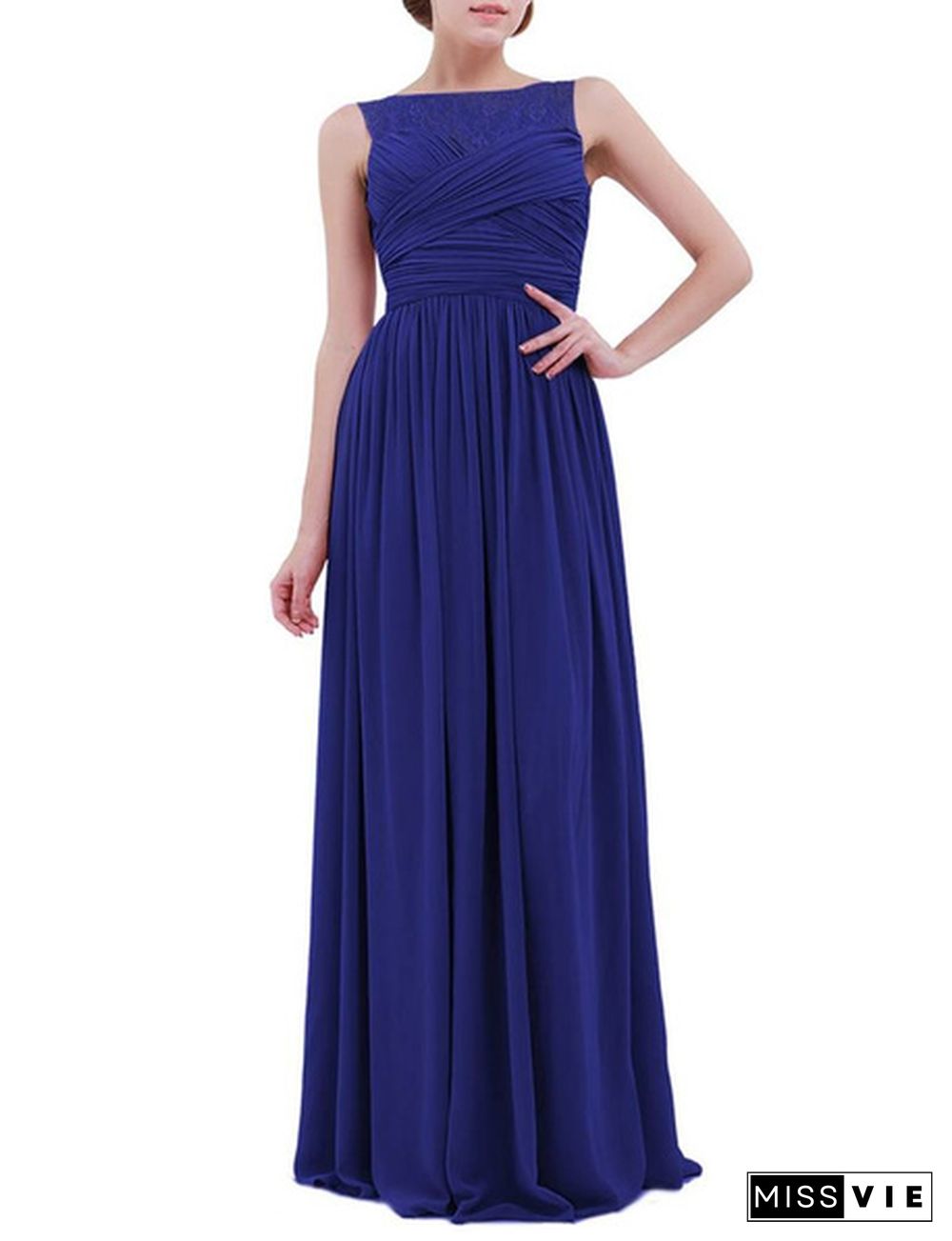 Women Chiffon Full Length Bridesmaid Wedding Evening Cocktail Dress Lace Sleeveless Dress US 4-16