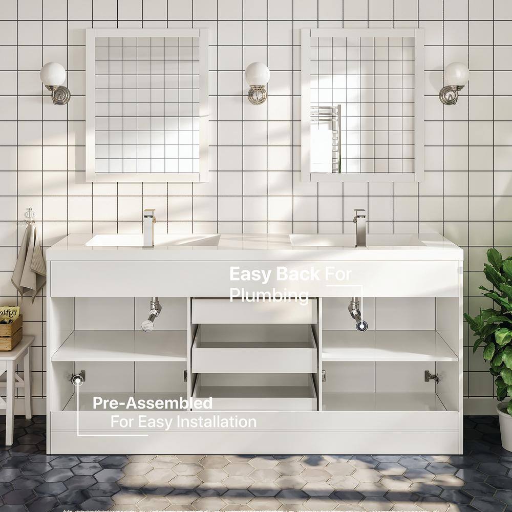 Eviva Lugano 72 in. W x 19 in. D x 34 in. H Double Bathroom Vanity in White with White Acrylic Top with White Sinks EVVN1700-8-72WH