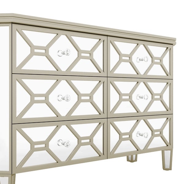 Elegant Mirrored 6-Drawer Dresser with Golden Lines Storage Cabinet - - 37857287