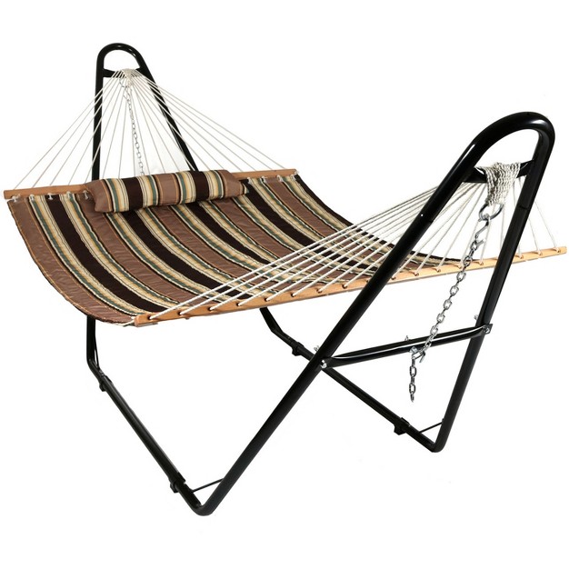 Sunnydaze Double Quilted Fabric Hammock With Universal Steel Stand 450 pound Capacity