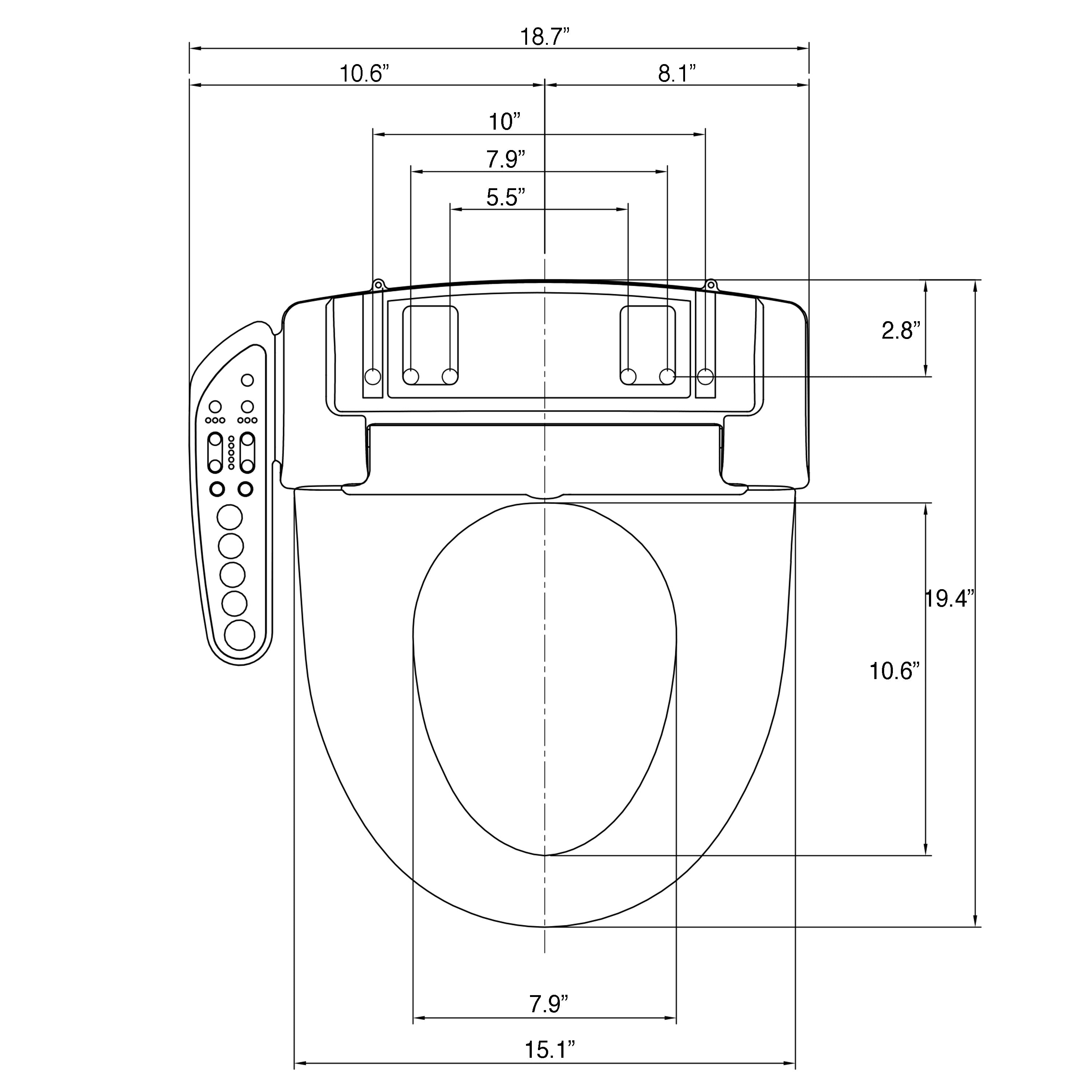 SmartBidet Electric Bidet Seat with Control Panel for Round Toilets, White