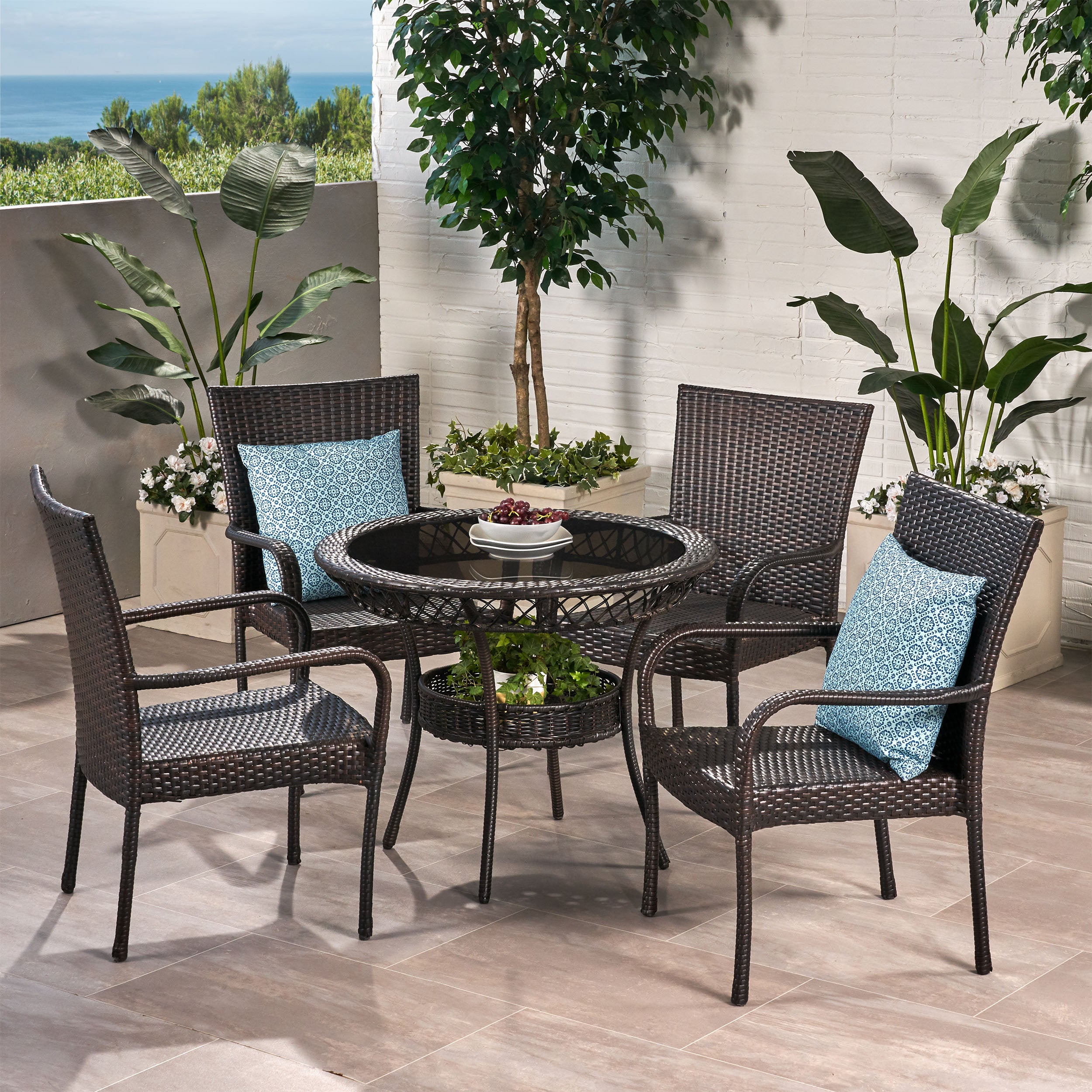 Ferndale Outdoor Multibrown Wicker  5pc Dining Set