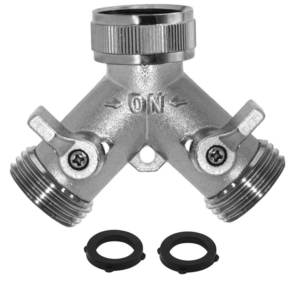 Morvat Nickel-Plated Brass Garden Hose Splitter Heavy-Duty 2-Way Hose Connector Fitting MOR-NP-CONNECTOR-2-A