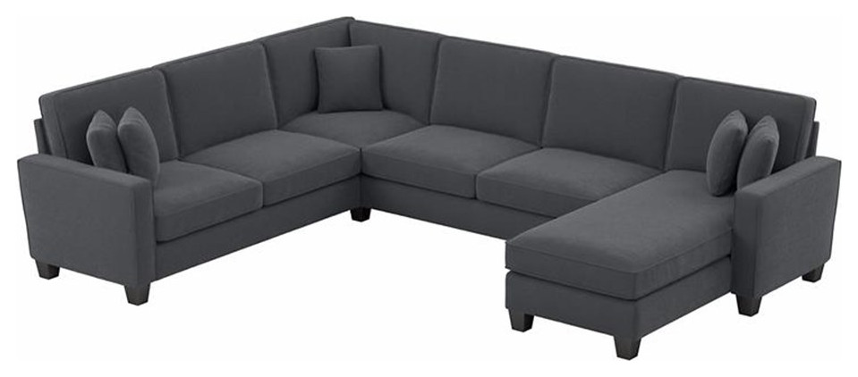 Stockton 128W U Shaped Sectional with Reversible Chaise in Dark Gray Microsuede   Transitional   Sectional Sofas   by Homesquare  Houzz