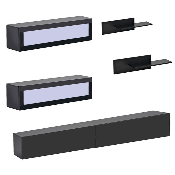 Modern Black Wall Mount Floating TV Stand with Four Cabinets