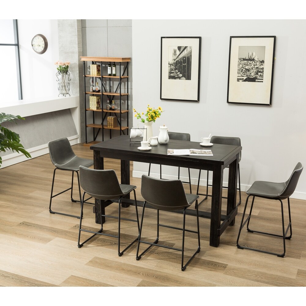 Roundhill Furniture Lotusville 7 pc. Counter height Black Wood Dining Set