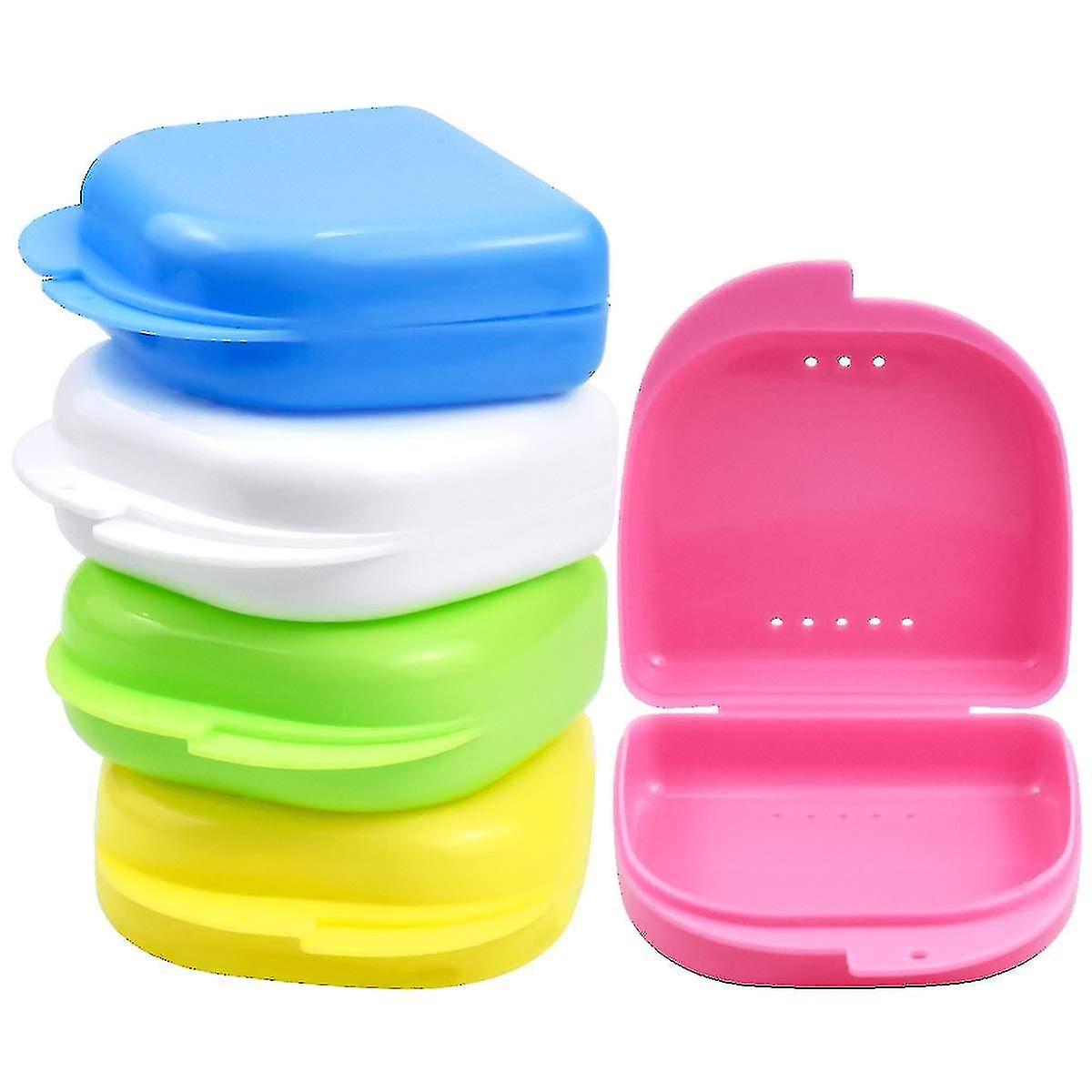 5pcs Portable Retainer Case Mouth Guard Case Dental Orthodontic Retainer Box Denture Storage Container Random Color