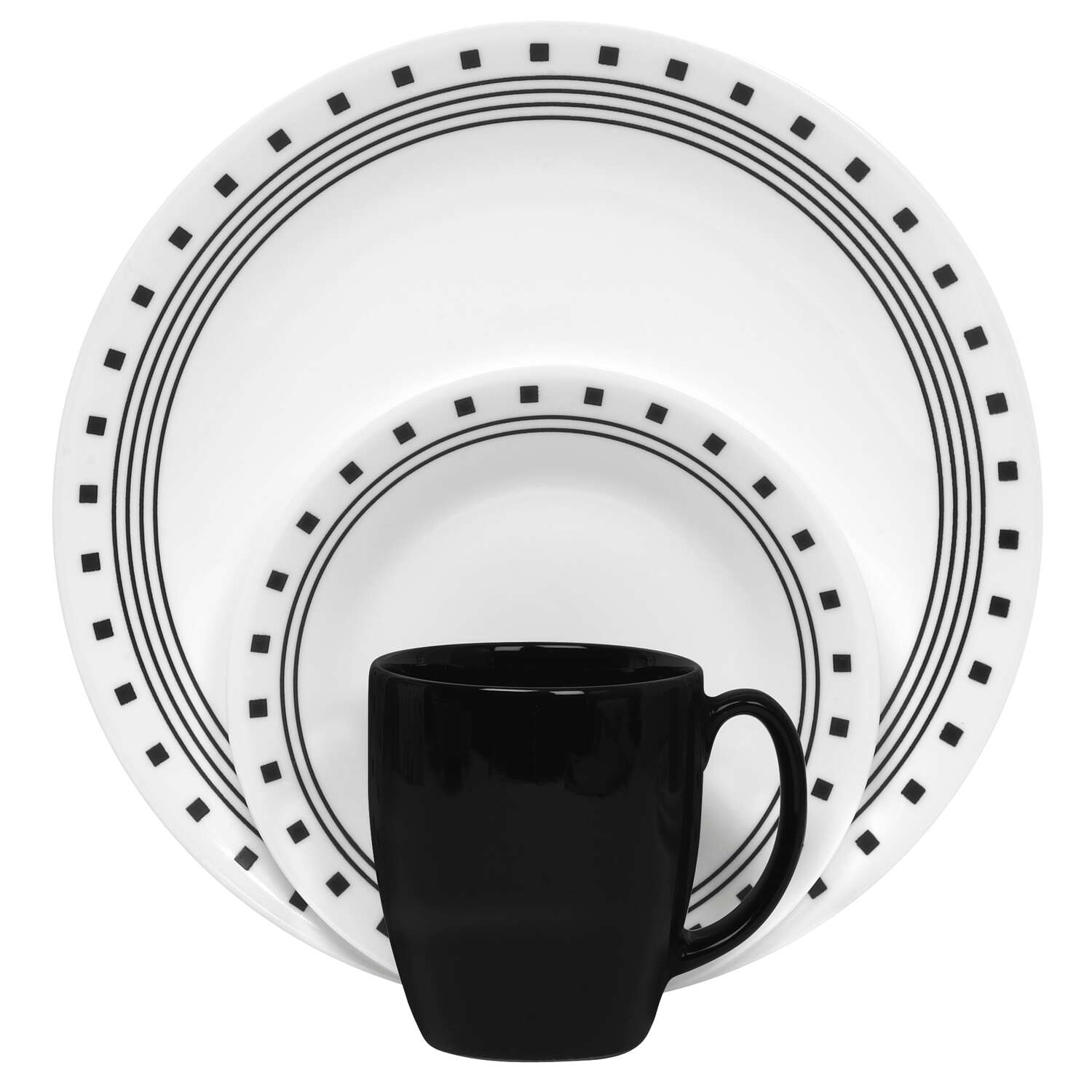 Corelle White Stoneware City Block Dinnerware Set 16 pc