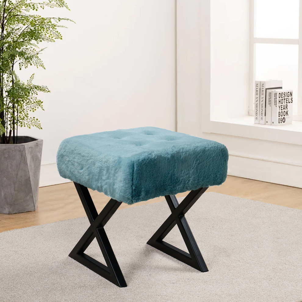 Heavy Faux Fur Vanity Stool   Contemporary   Vanity Stools And Benches   by BNF Home  Houzz