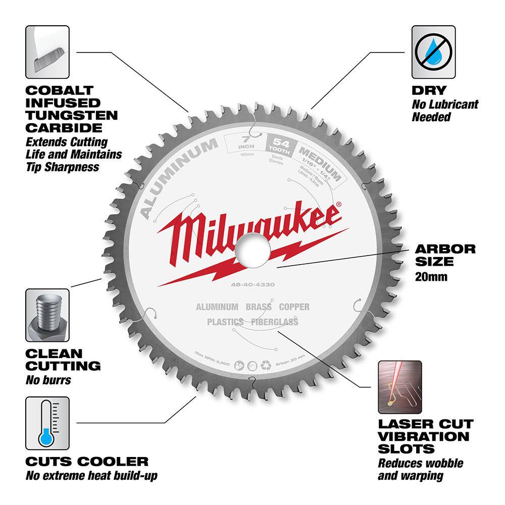 MW 7 in. x 54 Carbide Teeth Aluminum Cutting Circular Saw Blade 48-40-4330