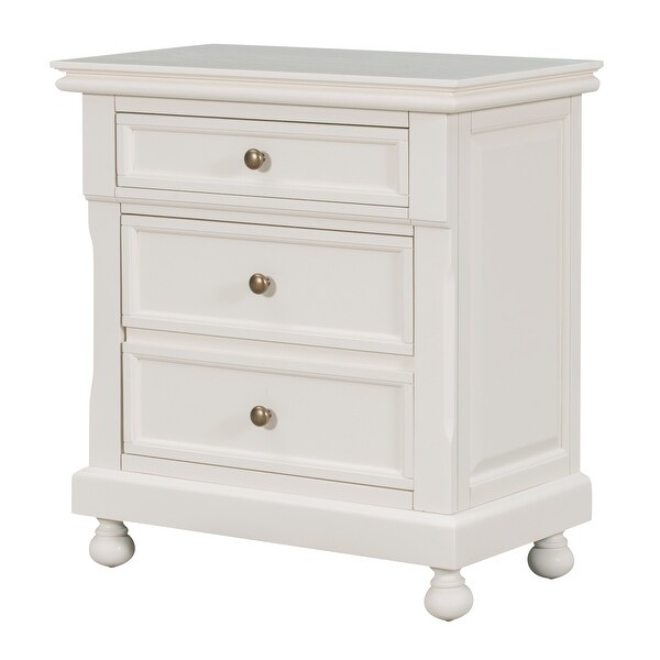 Modern Vintage Nightstand with 3 Drawers， Premium Top， 4 legs， Bedside Table - - 37797714