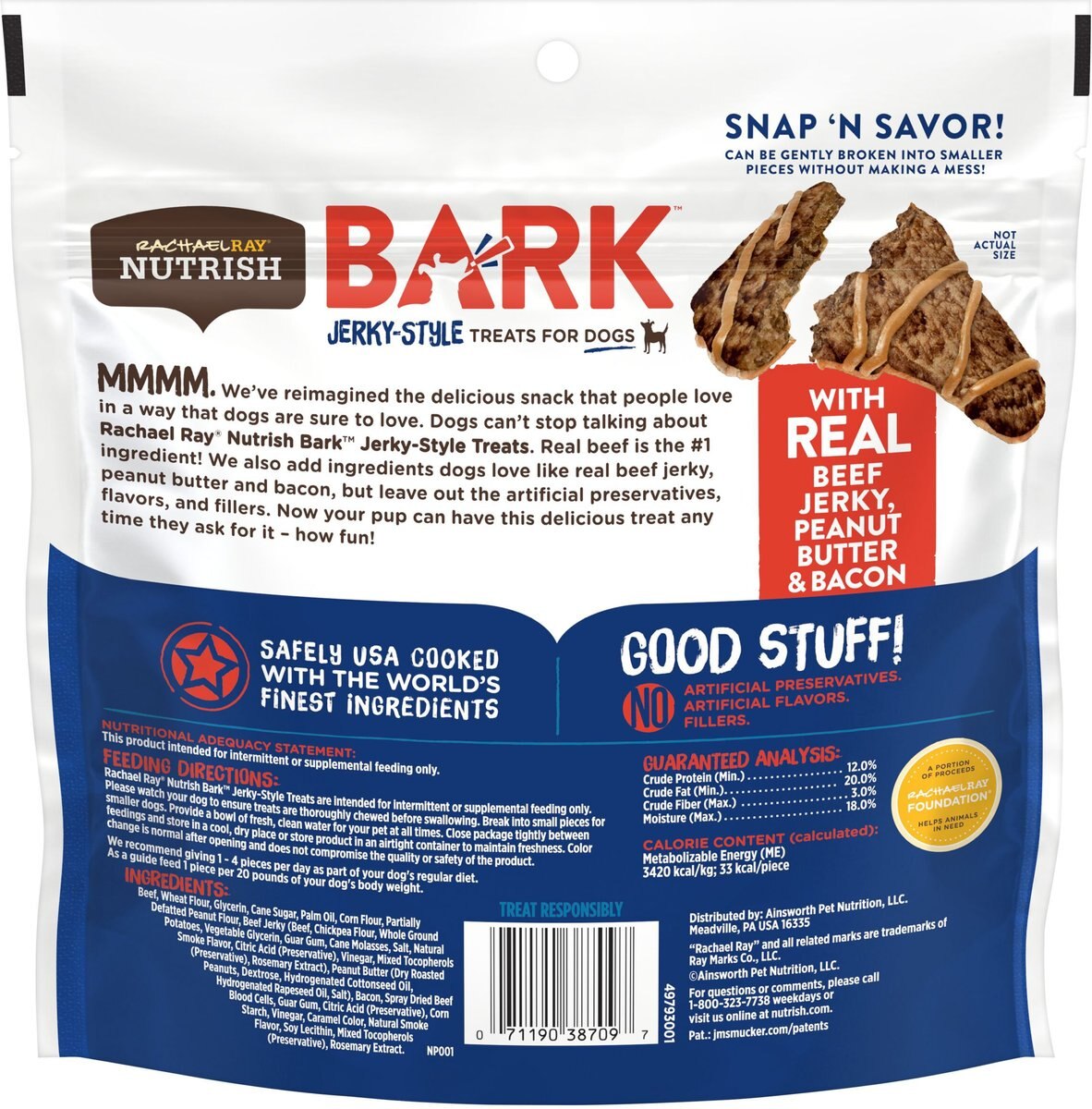 Rachael Ray Nutrish Bark Jerky-Style Peanut Butter and Bacon w/Real Beef Jerky Dog Treat