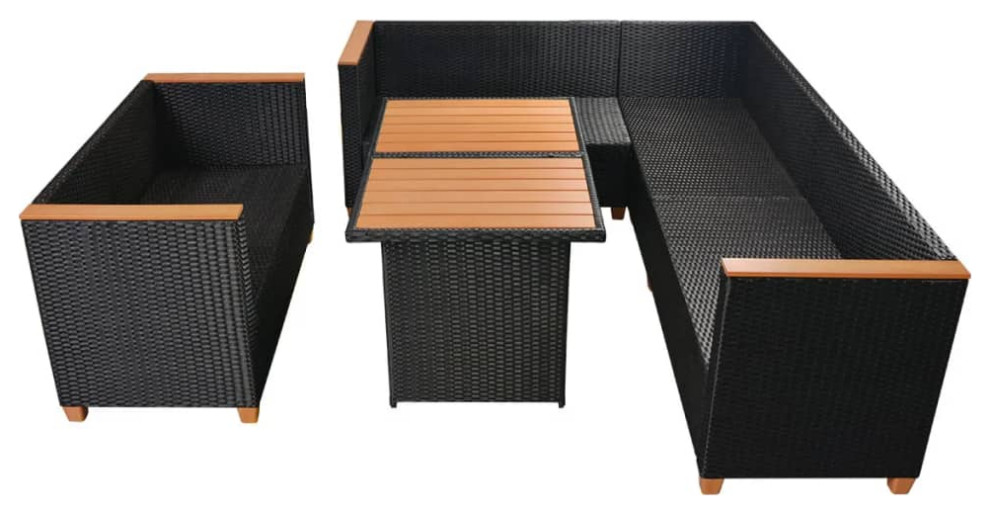 vidaXL Patio Furniture Set 5 Piece Outdoor Sofa and Table Poly Rattan Black   Tropical   Outdoor Dining Sets   by vidaXL LLC  Houzz