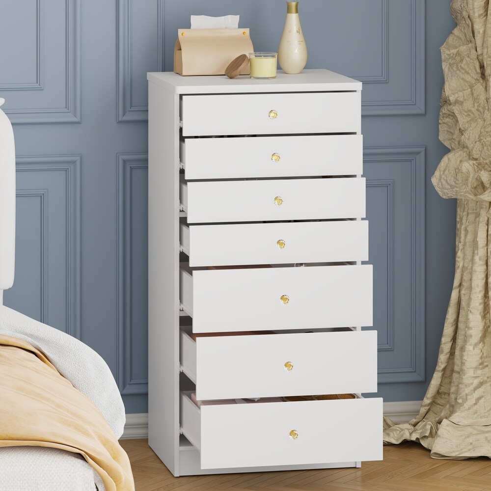 White 7 Drawer Dresser for Bedroom Wood Storage Chest of Drawers   47.8\