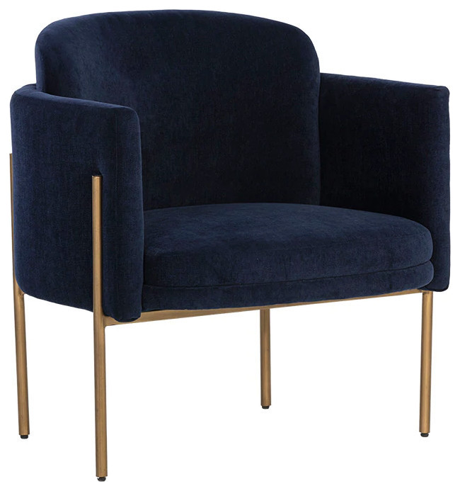 Demas Lounge Chair Antique Brass Danny Navy   Modern   Indoor Chaise Lounge Chairs   by Virgil Stanis Design  Houzz