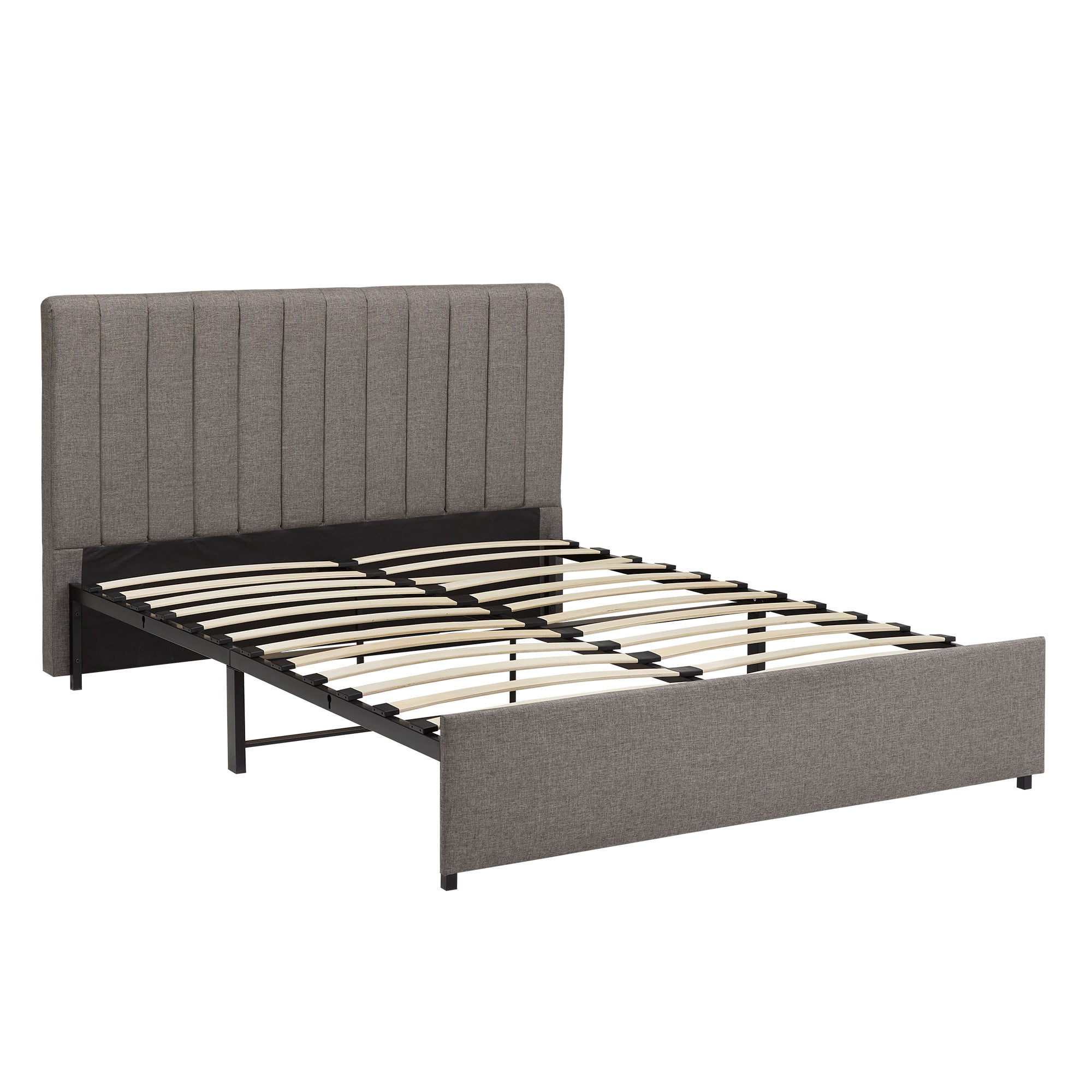 Weston Home Gaylen Channel Upholstered Linen Storage Platform Bed, Queen, Grey