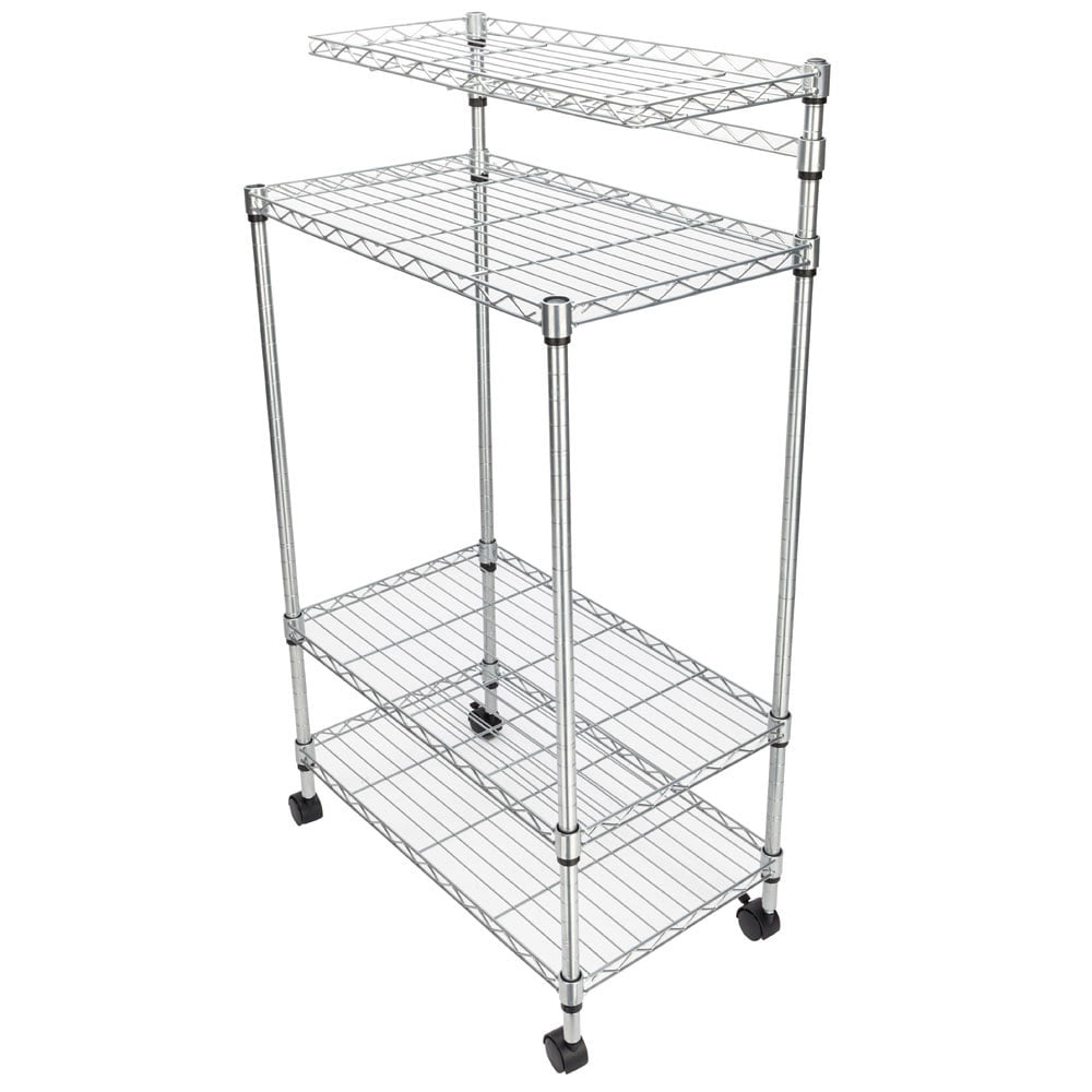 Ktaxon 4-Tier Kitchen Baker's Rack Rolling Microwave Oven Stand Utility Kitchen Cart Island with Storage Shelves， Silver Finish