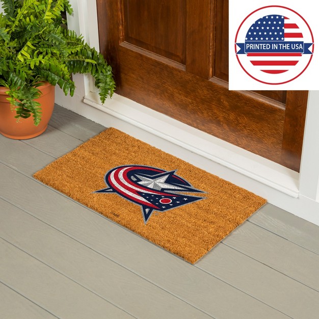 Evergreennhlcolumbus Blue Jackets Logo Natural Coir 28 X 16 Inches Indoor Outdoor Doormat