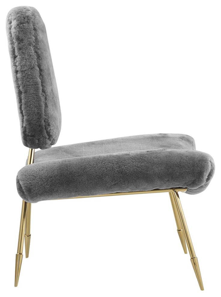 Ponder Upholstered Sheepskin Fur Lounge Chair   Midcentury   Armchairs And Accent Chairs   by Modway  Houzz