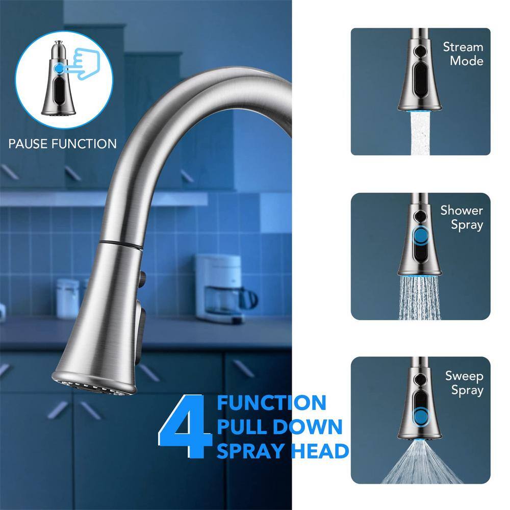 FLG Single Handle Touchless Pull Down Sprayer Kitchen Faucet with Pull Out Spray Wand 304 Stainless Steel in Brushed Nickel RD-0010-BN