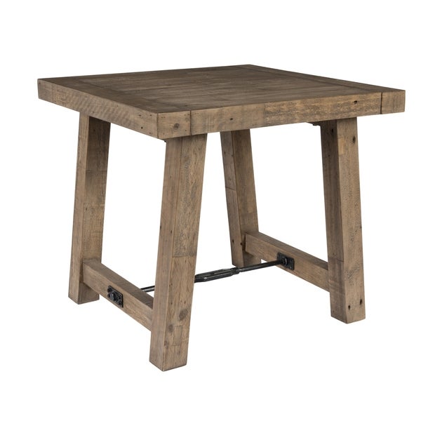 Handcrafted Reclaimed Wood End Table with Grains， Weathered Gray