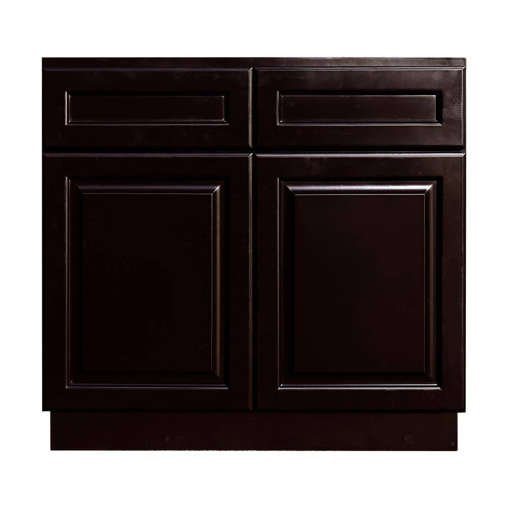 LIFEART CABINETRY Newport Assembled 36 in. x 34.5 in. x 24 in. Base Cabinet with 2 Doors 2 Drawers in Dark Espresso ANE-B36