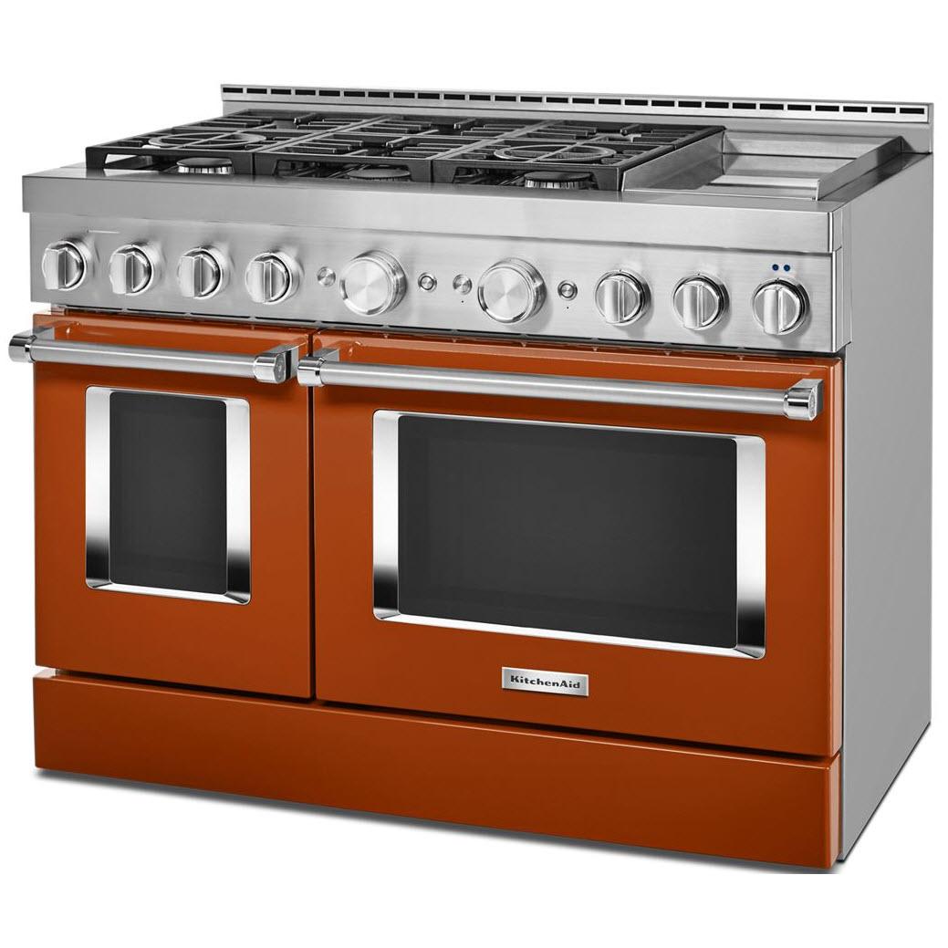 KitchenAid 48-inch Freestanding Gas Range with Even-Heat? True Convection KFGC558JSC