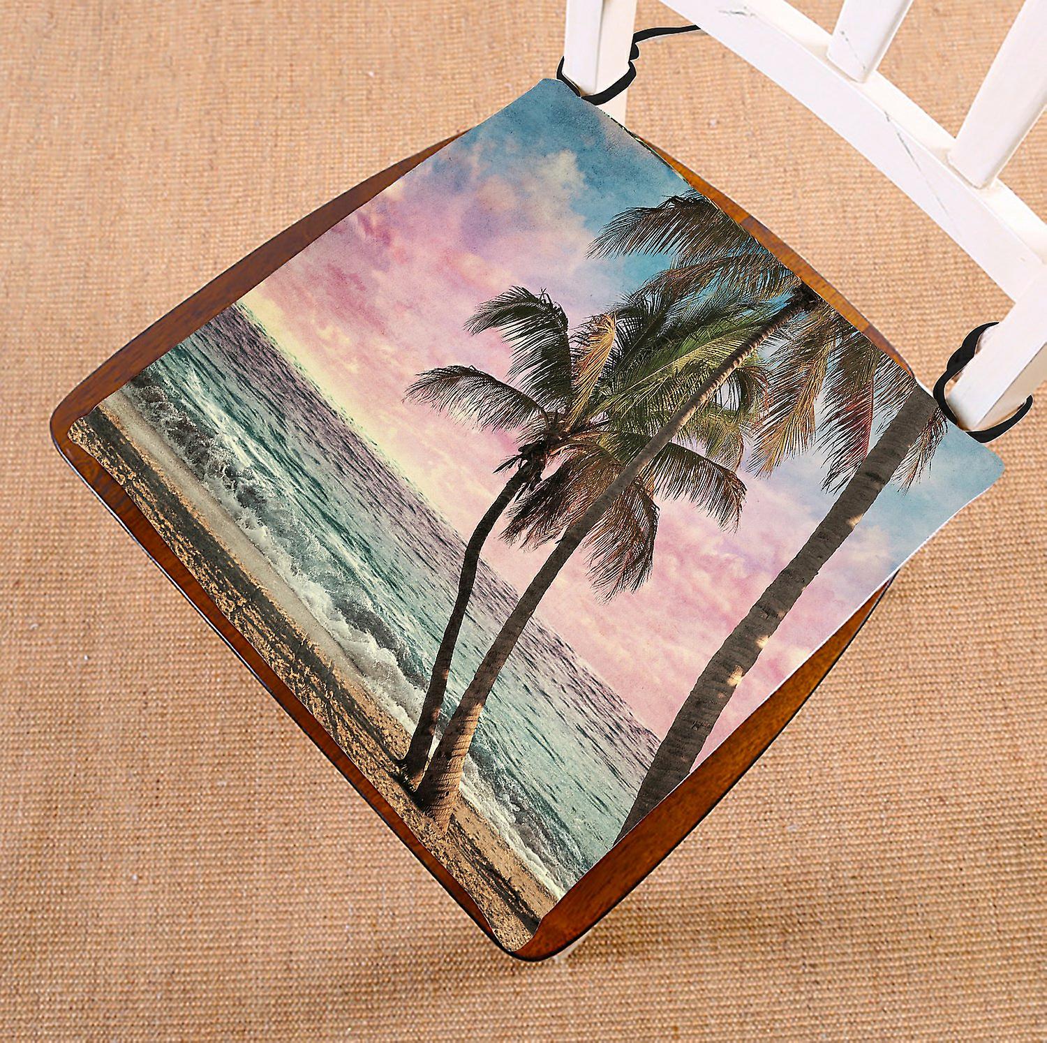 Seascape Chair Pad， Tropical Beach Palm Tree Artwork Seat Cushion Chair Cushion Floor Cushion 45x45 Cm