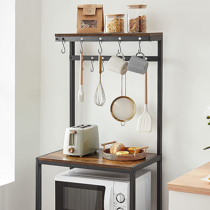 Industrial Brown Baker's Rack with Shelves and Hooks