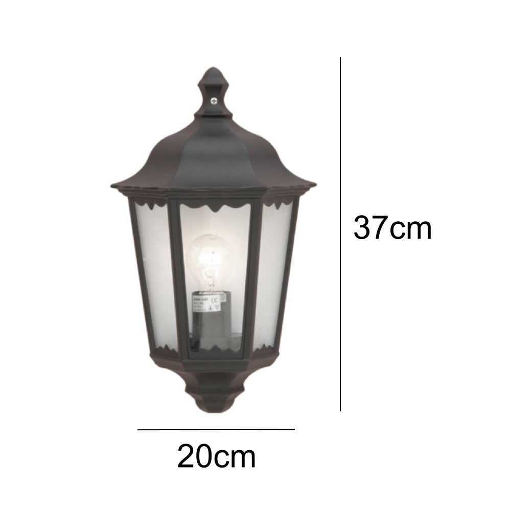 Britalia BR5180601012 Black & Clear Glass Outdoor Vintage Coach Half Lantern Flush Wall Light