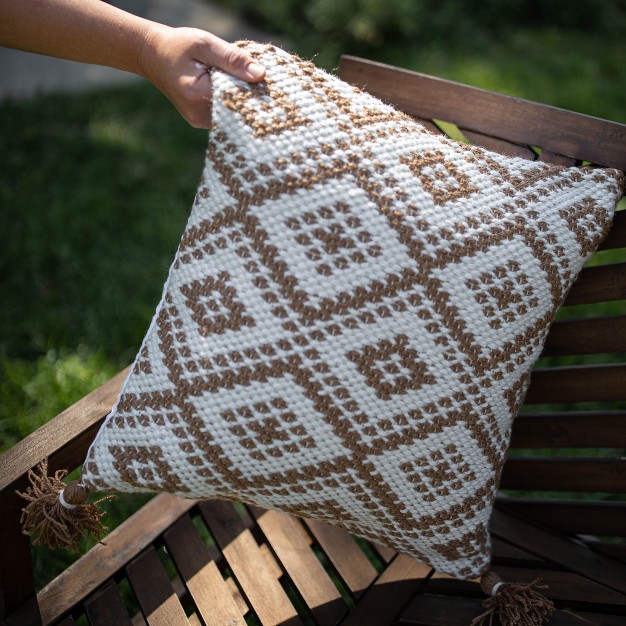 18x18 Inches Hand Woven Brown Polyester With Polyester Fill Pillow Foreside Home amp Garden