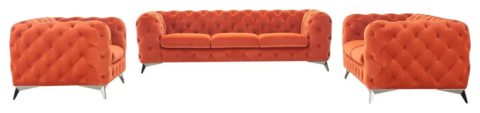 Slader Modern Orange Fabric Sofa Set   Contemporary   Living Room Furniture Sets   by Rustic Home Furniture Deco  Houzz