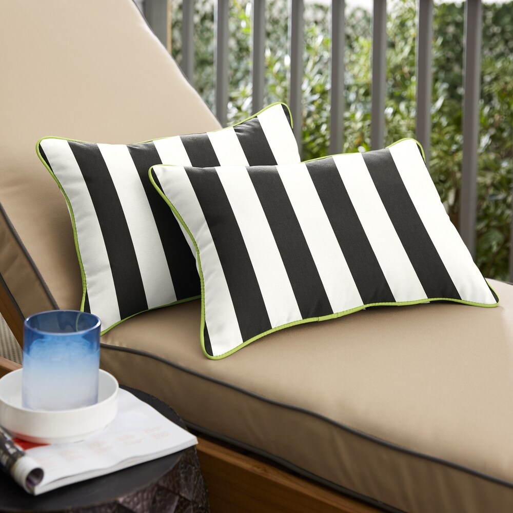 Roah Black White Stripe with Macaw Green Indoor/Outdoor Lumbar Pillows (Set of 2) by Havenside Home