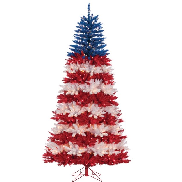 Sterling 7.5-foot Patriotic America Tree In Red， White And Blue With 1040 Clear Lights And 10 Twinkle Lights On Top Section