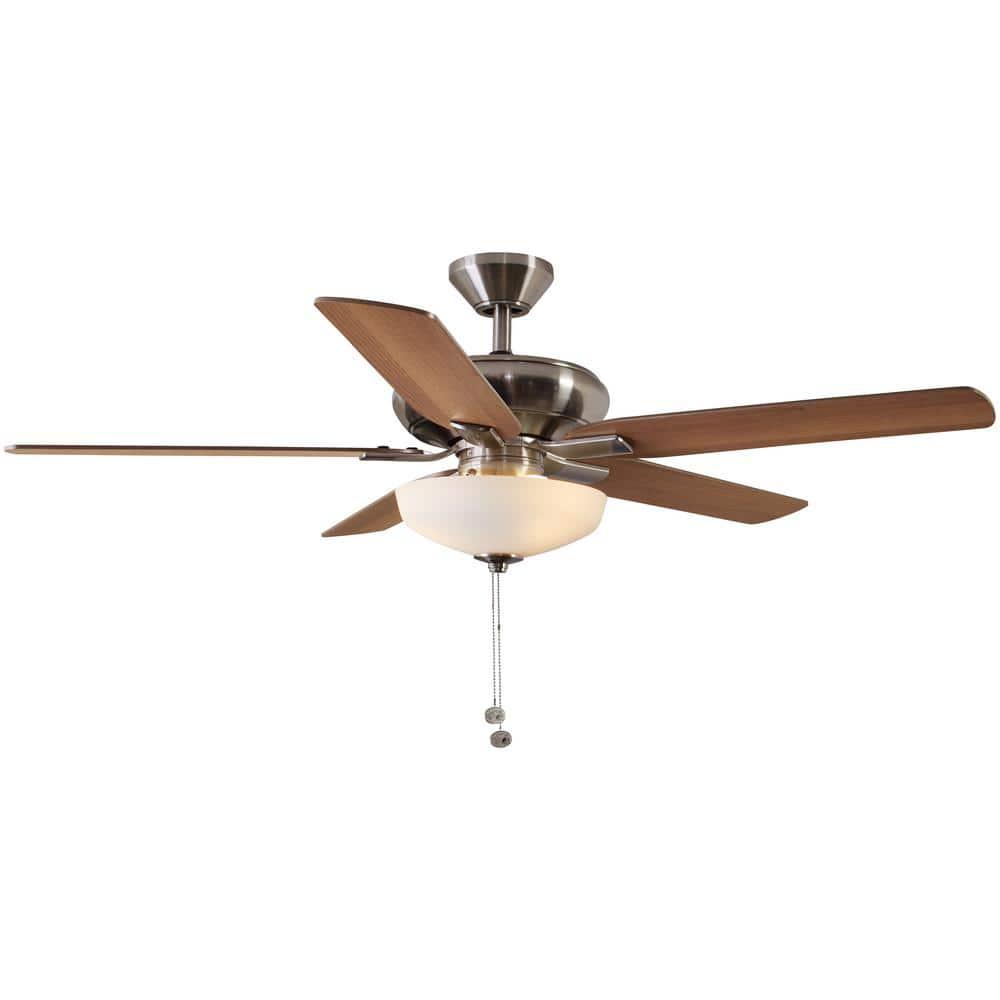 Hampton Bay Holly Springs 52 in LED Indoor Brushed Nickel Ceiling Fan with Light Kit