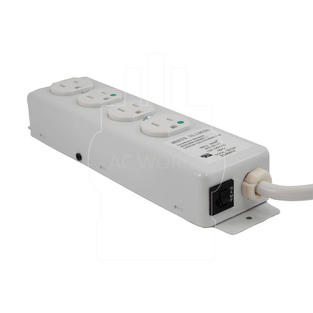 AC WORKS 15FT 15A 143 MedicalHospital Grade Power Strip with 4 Outlets MD203-15D