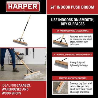 HARPER 24 in. Indoor HardwoodSteel Handle Push Broom for Pet Hair Sand Saw Dust and Wood Shavings 20201043