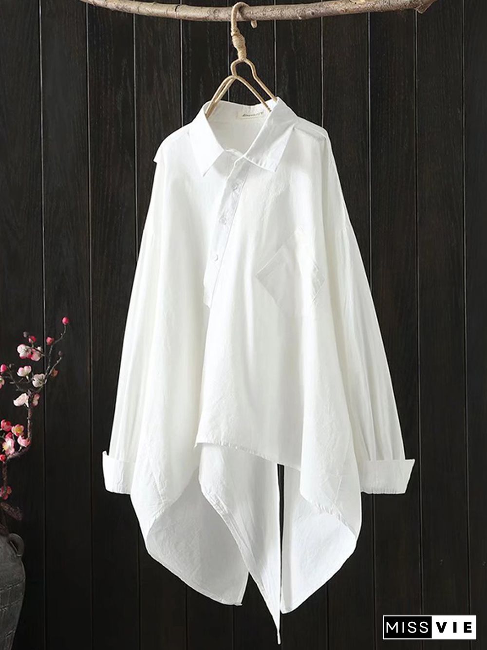 Urban Loose Black White Long Sleeves Irregular Blouse