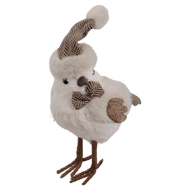 Standing Glittered Bird With Winter Hat Christmas Figure