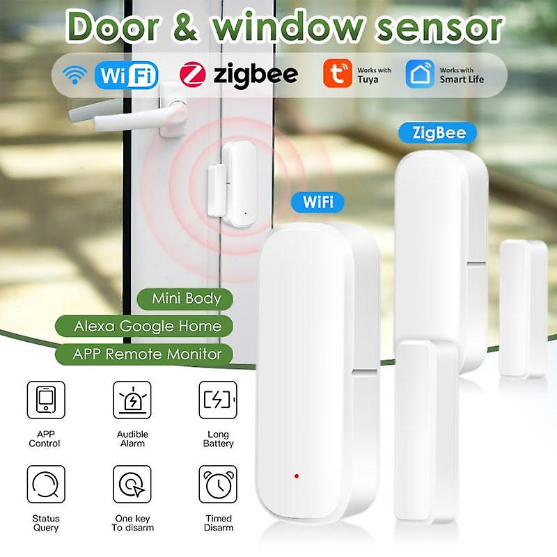 1-6pcs Tuya Zigbee And Wifi Door Window Sensor Smart Home Open/close App Remote Alarm